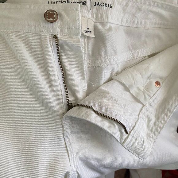 Liz Claiborne Denim Jackie Cotton Cuffed White Jeans Womens Size 10 - Picture 9 of 10